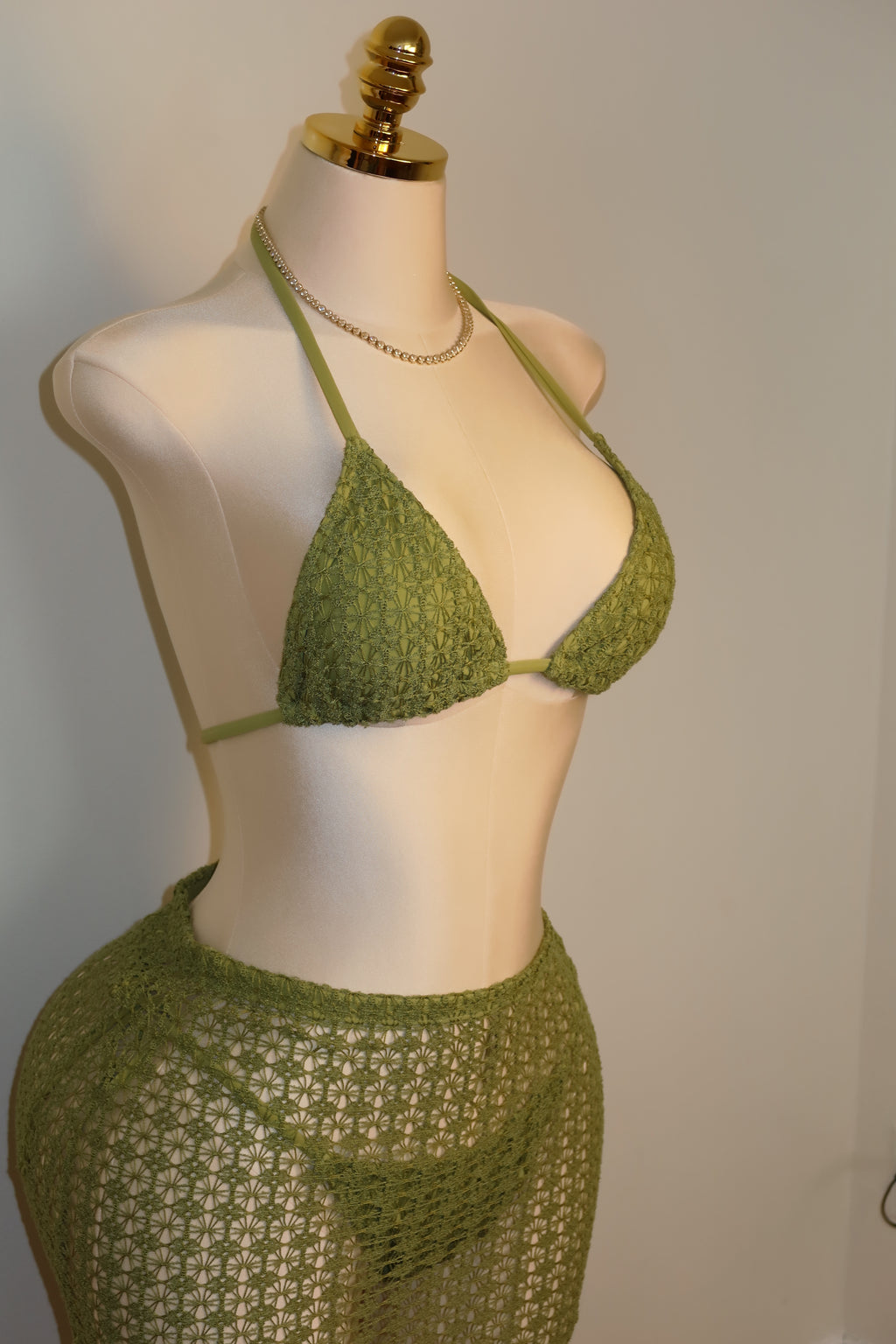 The Amazonite 3-Piece Bikini & Cover-Up Set - Olive