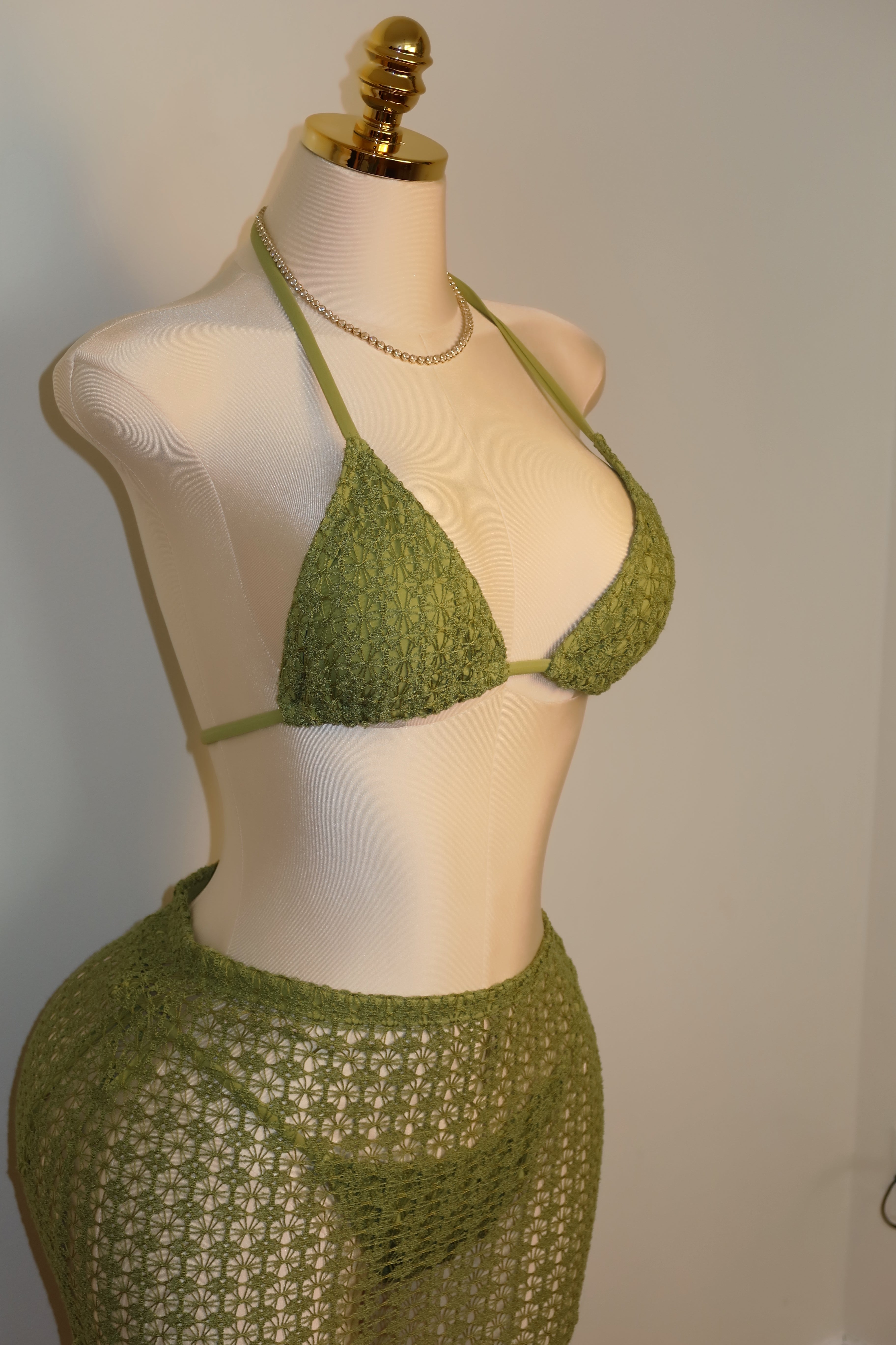The Amazonite 3-Piece Bikini & Cover-Up Set - Olive