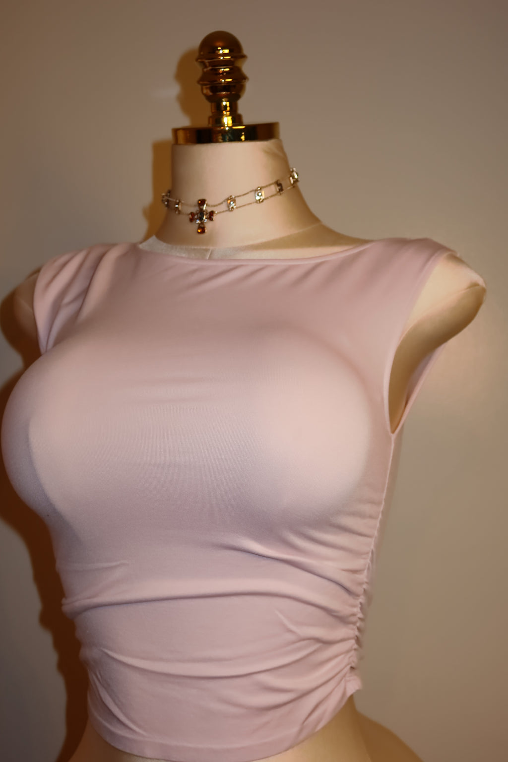 Soft Pink Asymmetric Ruched Top