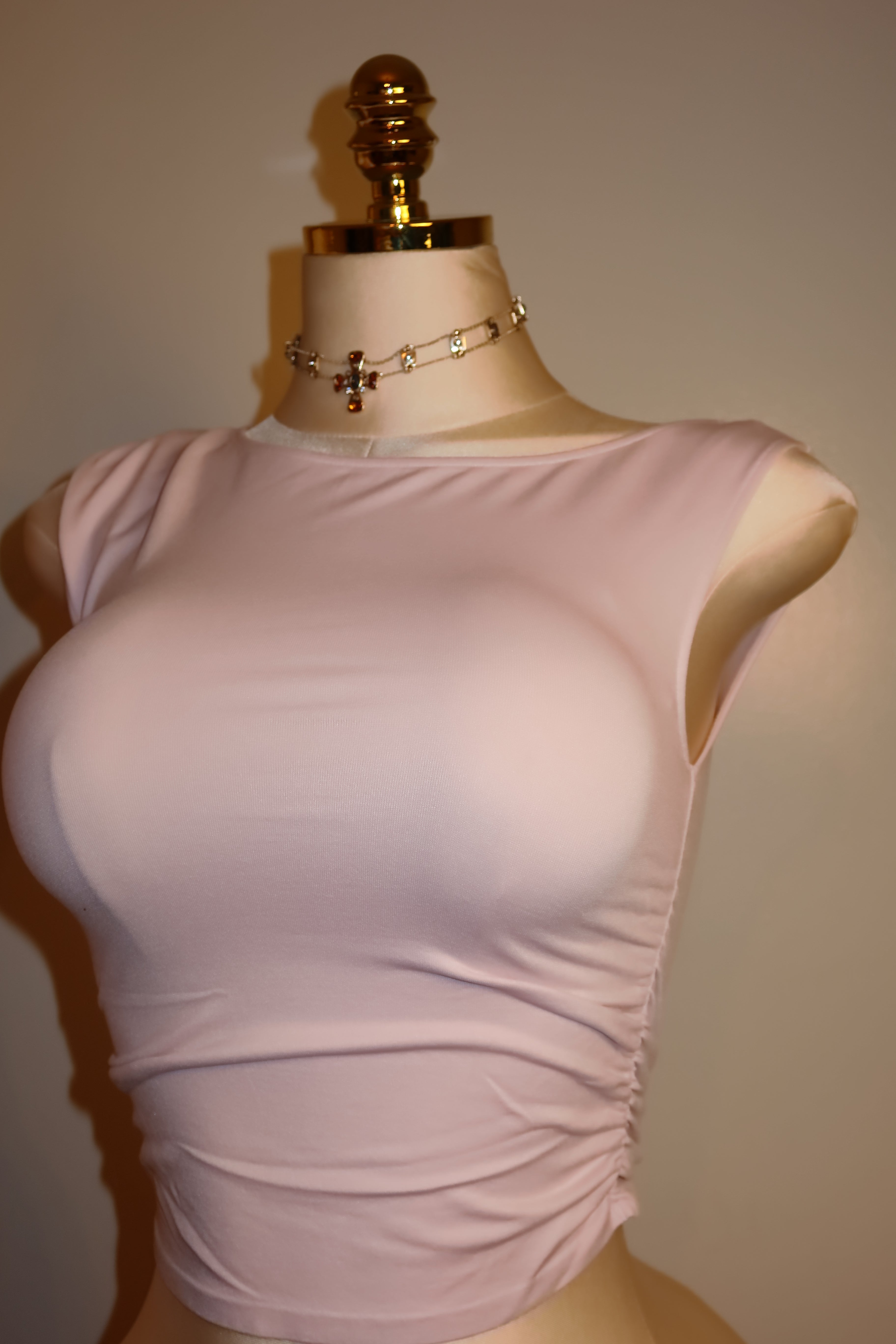 Soft Pink Asymmetric Ruched Top