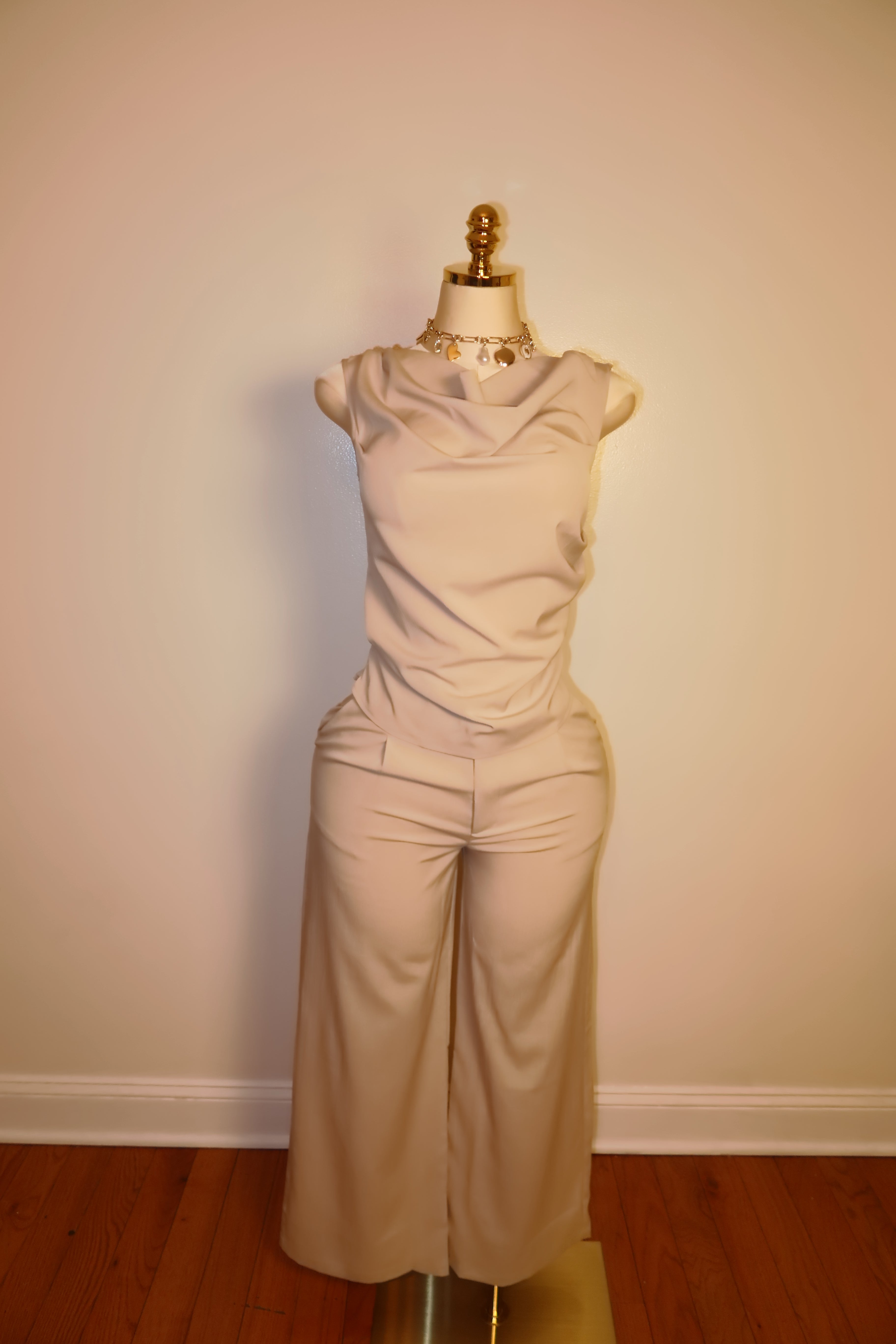 Textured Off-the-Shoulder Ruched Pant Set