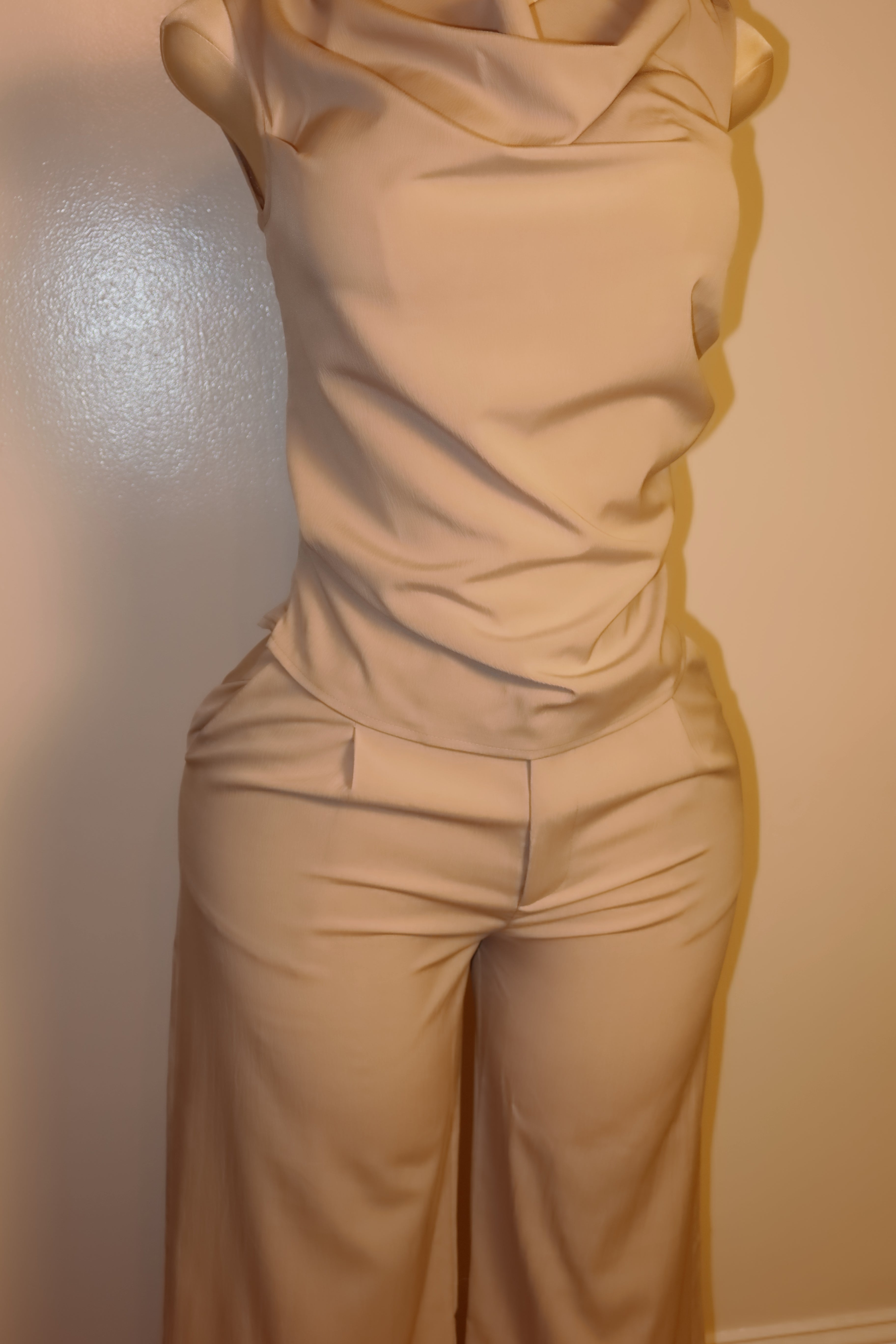 Textured Off-the-Shoulder Ruched Pant Set