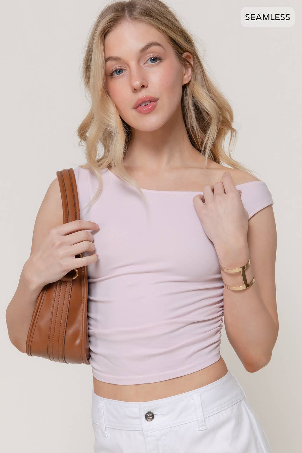 Soft Pink Asymmetric Ruched Top